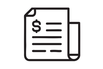 Simple line art icon of a document with a dollar sign and lines of text