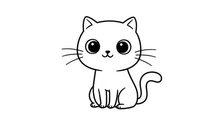 Obraz premium Cute cartoon cat line drawing in minimalist style with bold black outline sitting playful kitten illustration perfect for childrens books coloring pages vector art and digital design projects