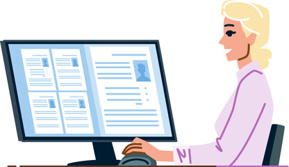 Human resources manager browsing candidate profiles on computer screen