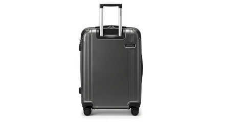 Grey hard-shell suitcase with wheels and handle.