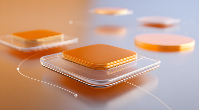 Orange square chip and transparent circuit board - Powered by Adobe