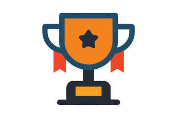 Golden trophy with star and red ribbons representing victory and achievement