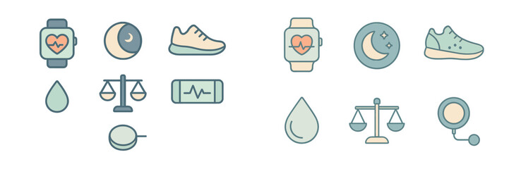 Obraz premium Health and Fitness Symbols Collection, Minimalist flat design