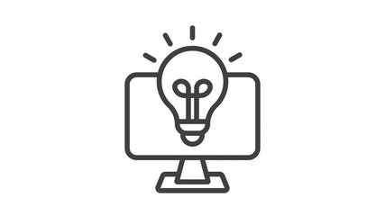 Animated a lightbulb glows on a computer screen illuminating ideas