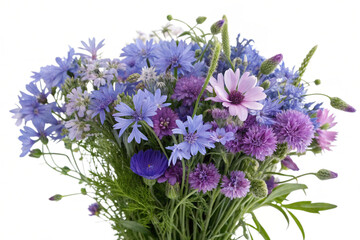 Campanula. Cut out blue and pink flowers. Flowerbed isolated on transparent background. Bush for garden design or landscaping