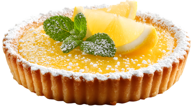 Lemon Tart with Mint, isolated on transparent background - Powered by Adobe