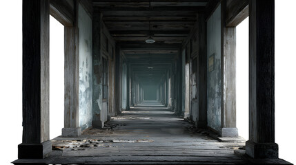 Abandoned hallway, isolated on transparent background