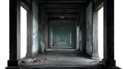 Abandoned hallway, isolated on transparent background