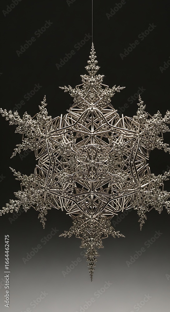 Aufkleber intricate metallic fractal snowflake ornament floating against a gradient backdrop, exhibiting digit