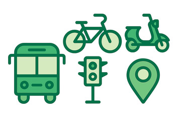 Transportation and Navigation Icons, Minimalist flat design