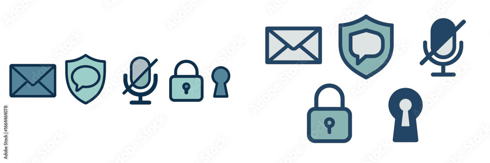 Poster secure data and communication icons, minimalist flat design