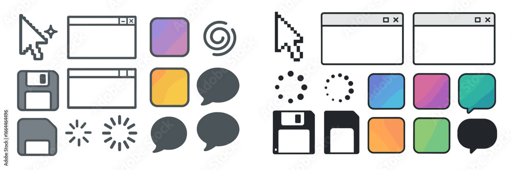 Poster computer icons and ui elements set, minimalist flat design