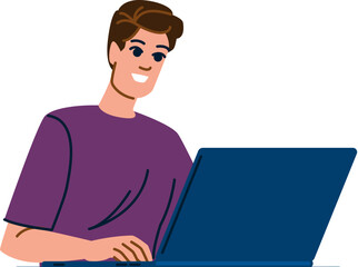 Smiling young man working on laptop at desk