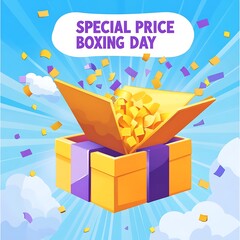 Gift box explodes with confetti on a sunny day