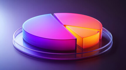 glossy 3D of a colorful pie chart on a clear plate for finance blogs, business websites, and presentations about data analysis, reports, and statistics

