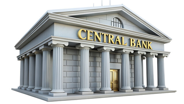 Central bank building with columns isolated on transparent background, representing financial institution and architectural design