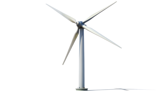 Wind turbine generating renewable energy isolated on transparent background, showcasing clean and sustainable power generation technology