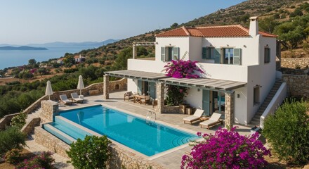 Fototapeta premium Modern Mediterranean Villa with Infinity Pool and Sea View