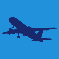 Silueta de avión despegando sobre cielo azul 