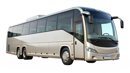 Modern silver bus for passenger transportation isolated on transparent background, offering comfortable travel experience