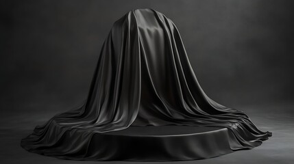Naklejka premium Mysterious Object Beneath Shiny Black Fabric in Dramatic Lighting