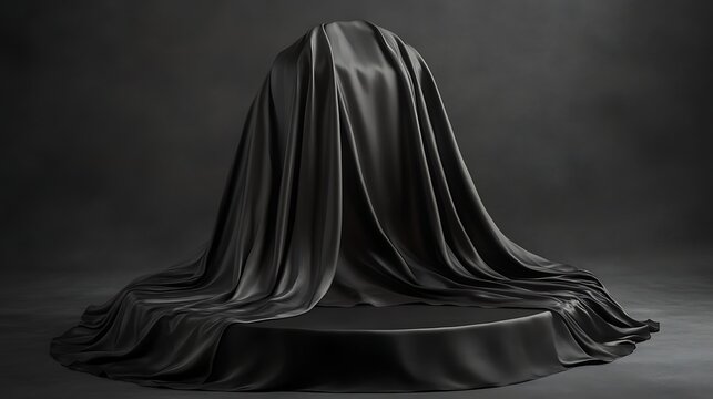 Mysterious Object Beneath Shiny Black Fabric in Dramatic Lighting