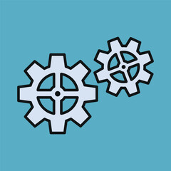 Cog wheel icon in outline with color for technology, process, and factory content.