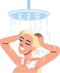 Woman washing hair with shampoo in shower