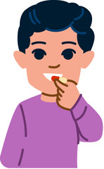 Young boy taking medicine or vitamin pill