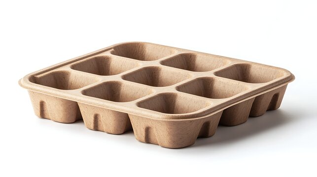 Sustainable Packaging: Empty Molded Pulp Tray Against White