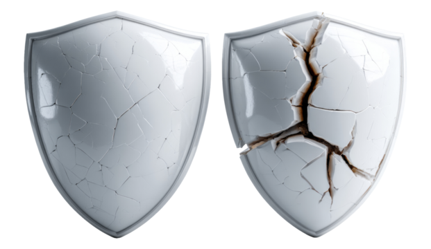 Cracked and Broken White Shields on Transparent Background