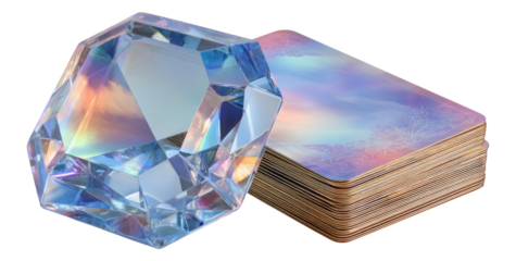 Isolated Crystal Gem and Colorful Playing Cards on Transparent Background