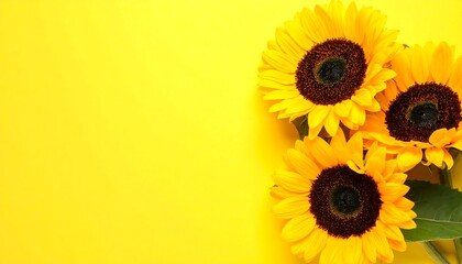 Bright sunflowers on a vibrant yellow background