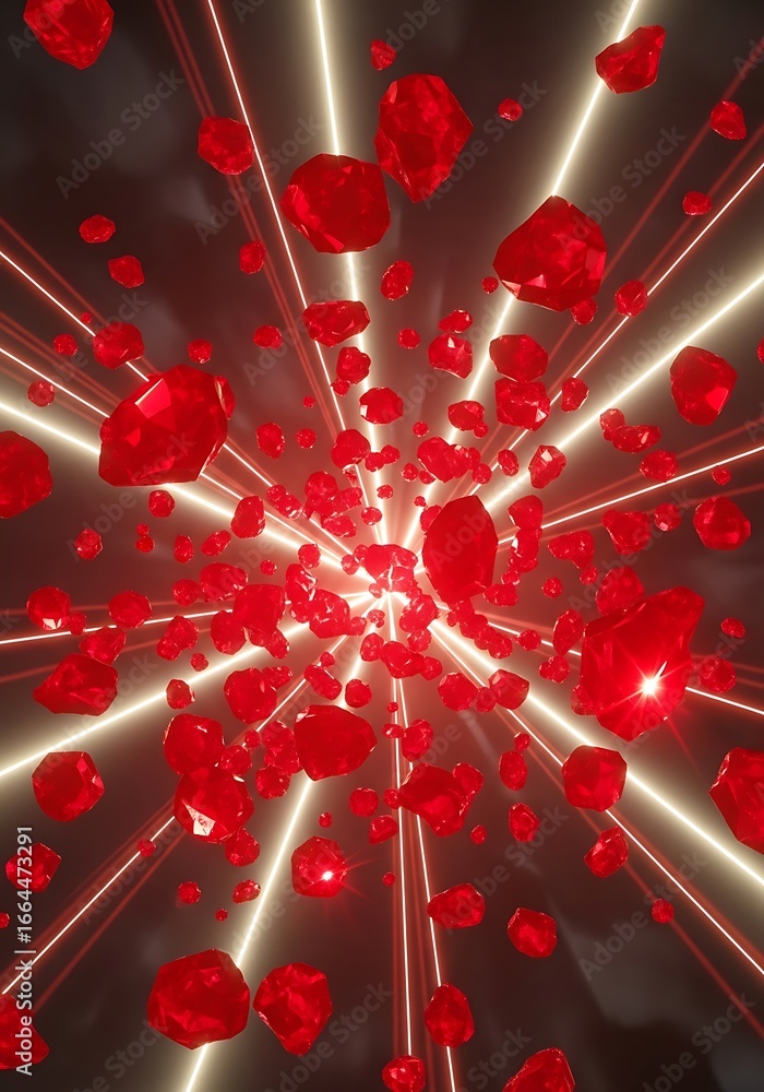 Poster crimson geometric abstract with converging light streams creates a dynamic focal point