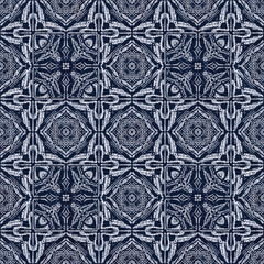 Seamless Pattern, Detailed indigo dye pattern featuring geometric shapes and floral motifs Stock royalty free image.