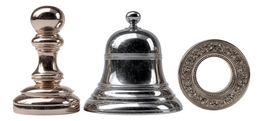 Isolated Metal Objects on Transparent Background Including Bell and Ring