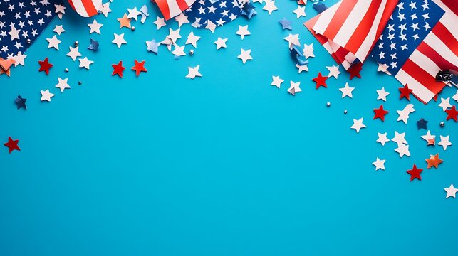 American flag confetti border on teal background - Powered by Adobe