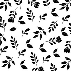 Black flower and leaf seamless pattern 