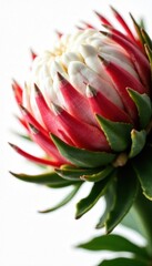 Close-up King Protea, intricate detail, pure white backdrop, nature, white background