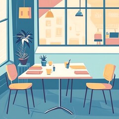 Obraz premium Cozy cafe interior, simple and modern