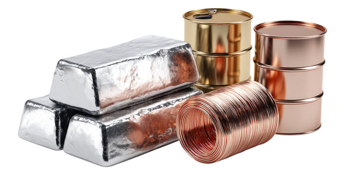 Isolated Metallic Bars and Cans on Transparent Background