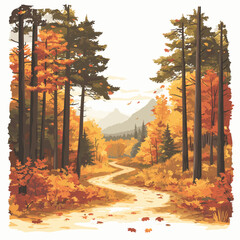 Autumn Trail Through Colorful Forest  