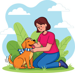 Playful Pet Love Illustration of Girl and Her Dog