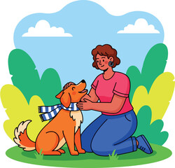 Happy Woman and Dog Friendship Cartoon Artwork