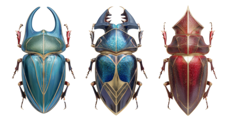 Colorful Insect Models Isolated on Transparent Background for Art
