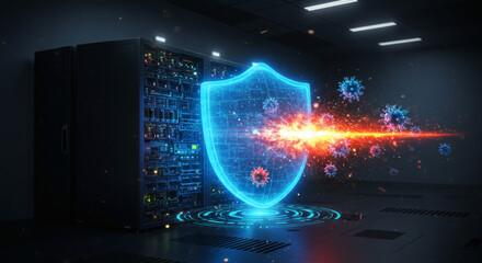Cybersecurity Shield Defending Data Servers from Digital Threats and Malware Attacks in a Secure Data Center Environment