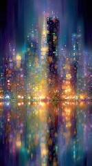 Fototapeta premium Vibrant city lights reflected on water