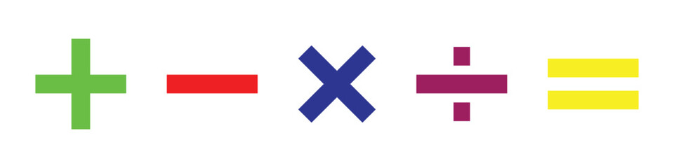 Fototapeta premium Vector plus and minus icons set. Plus icon, Minus icon, Multiply icon, Divide icon on isolated white background. Vector isolated icons. Eps symbol pack. isolated vector icons pack. EPS 10.