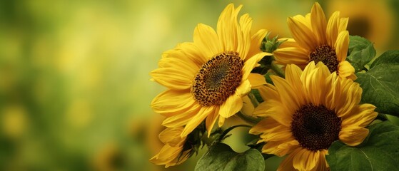 Obraz premium The Sunflowers in a Bright Summer Field with Soft Bokeh Background