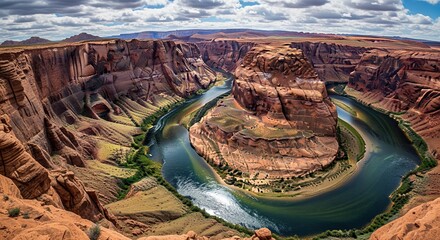 Breathtaking aerial view of horseshoe bend and colorado river canyon in arizona